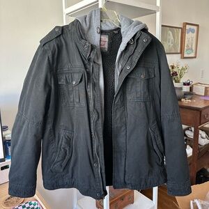 Levi's Black Denim Truckers Jacket Sherpa Lined Hooded-Full Zipper XL